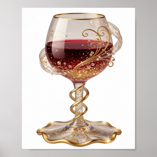 Coole Gold ROTWEINGLAS 3D-Textkunst Poster (Vorne)