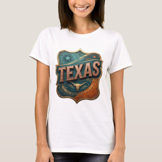 Coole Gold TEXAS 3D Textkunst T-Shirt (Vorderseite)