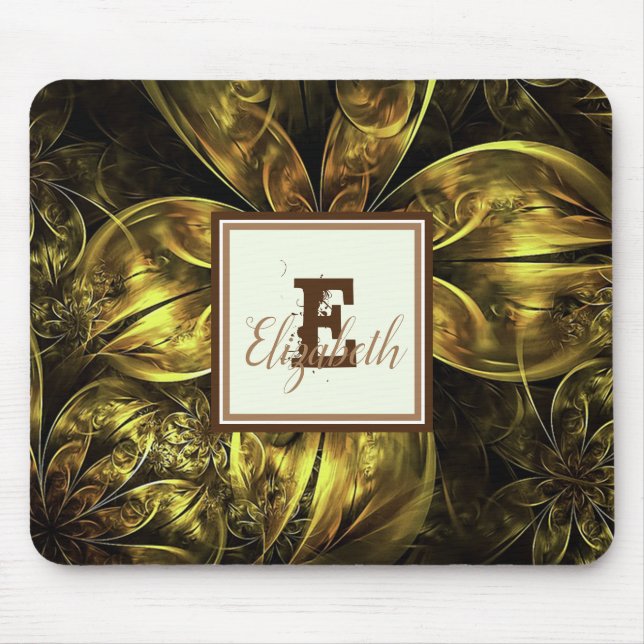 Coole Goldfloral, Monogramm Mousepad (Vorne)