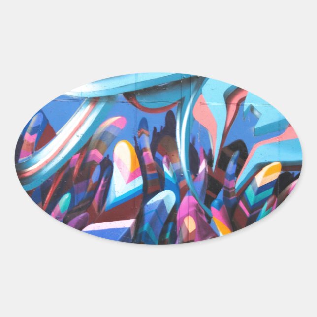 Coole Graffiti-Mauer Ovaler Aufkleber (Vorderseite)