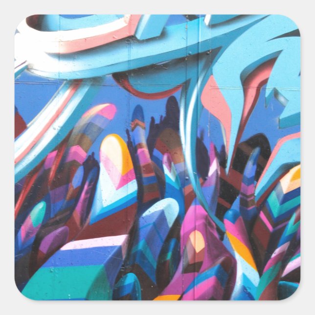 Coole Graffiti-Mauer Quadratischer Aufkleber (Vorderseite)