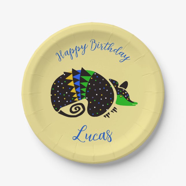 Coole Grafik ARMADILLO - Happy Birthday - Pappteller (Vorderseite)