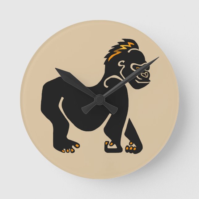 Coole Grafik GORILLA - Tierfreund - Ape-Primat Runde Wanduhr (Vorderseite)