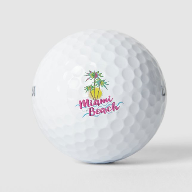 Coole Grafik Pink-Miami-Beach-Florida Golfball (Vorderseite)