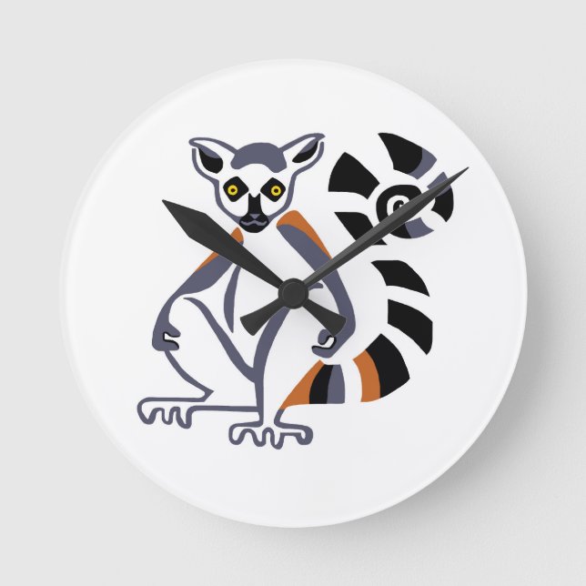 Coole Grafik - Ring-tails LEMUR - Primat Runde Wanduhr (Vorderseite)