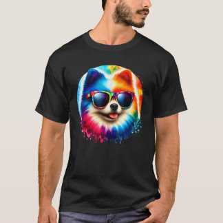 Coole Grafik-Tie-Dye-Sonnenbrille Pomeranian-Hund  T-Shirt
