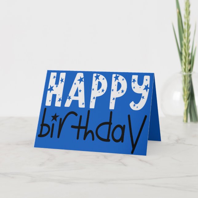 Coole große Typografie Happy Birthday Star Blue Karte (Vorderseite)