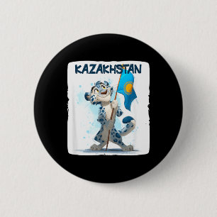 Coole große Wildkatze mit Kasachstan-Flaggen-Kostü Button