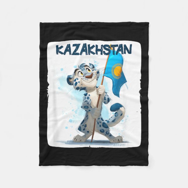 Coole große Wildkatze mit Kasachstan-Flaggen-Kostü Fleecedecke (Vorderseite)