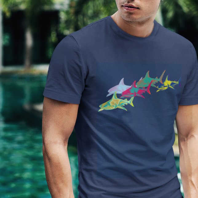 Coole Haie T-Shirt (colorful graphic illustration of sharks)