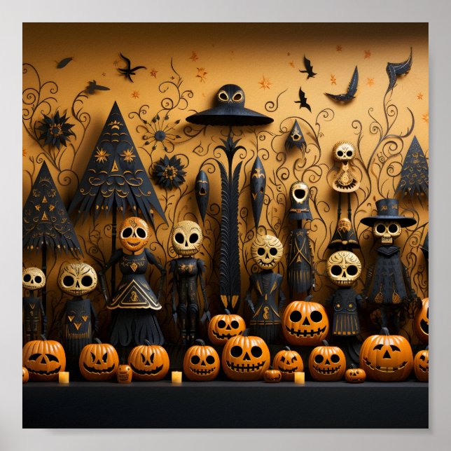 Coole Halloween-Pattern-Kürbis und Schädel Poster (Vorne)