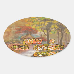 Coole Herbstsaison Vintage Kunst drucken Ovaler Aufkleber