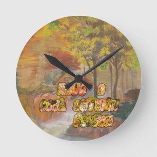 Coole Herbstsaison Vintage Kunst drucken Runde Wanduhr