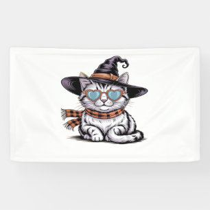 Coole Hexenkatze - Niedliches Halloween Kitty mit Banner