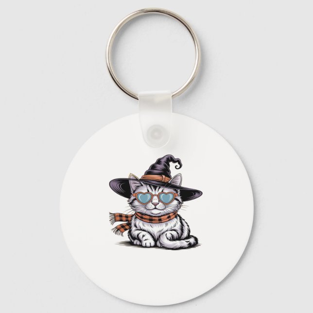 Coole Hexenkatze � Niedliches Halloween Kitty mit  Schlüsselanhänger (Vorderseite)