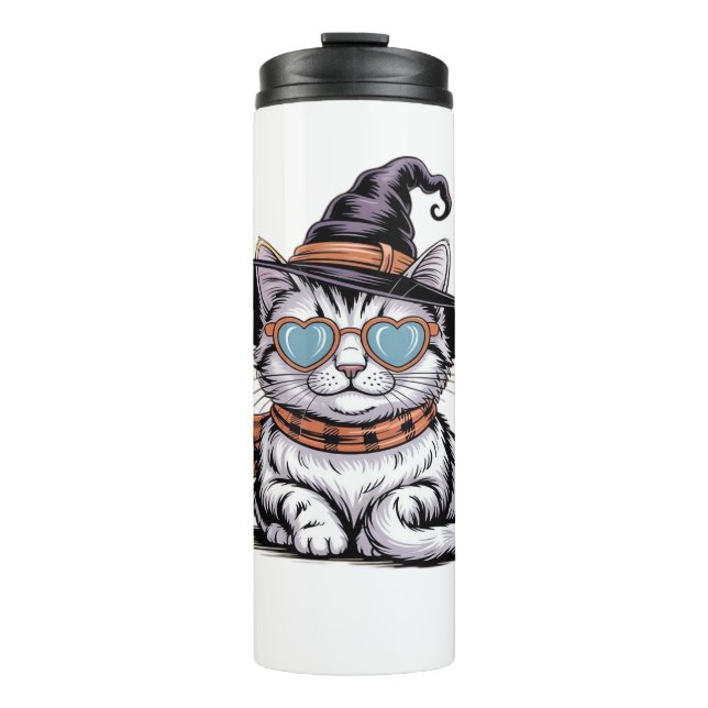 Coole Hexenkatze - Niedliches Halloween Kitty mit  Thermosbecher (Vorderseite)