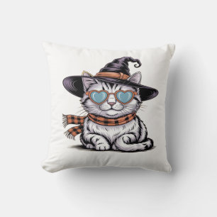 Coole Hexenkatze  Süße Halloween-Katze mit Herzbri Kissen
