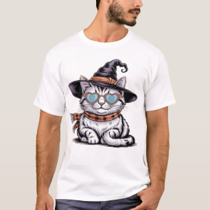 Coole Hexenkatze Süße Halloween-Katze mit Herzbri T-Shirt