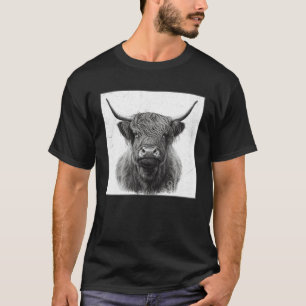 Coole Highland-Cow-Illustration Schwarzes Horn Fra T-Shirt