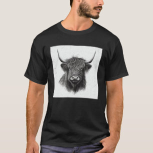 Coole Highland-Cow-Illustration Schwarzes Horn Fra T-Shirt