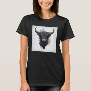 Coole Highland-Cow-Illustration Schwarzes Horn Fra T-Shirt