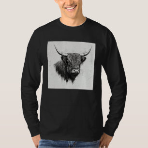 Coole Highland-Cuh-Illustration Schwarzes Horn Fra T-Shirt