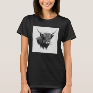 Coole Highland-Cuh-Illustration Schwarzes Horn Fra T-Shirt