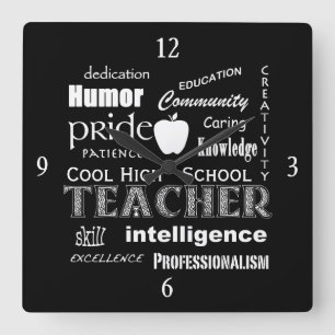 Coole Highschool Lehrer-Attribute+Apple Quadratische Wanduhr