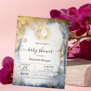 Coole Himmelssonne, Mond, Sterne Wasserfarbe Einladung