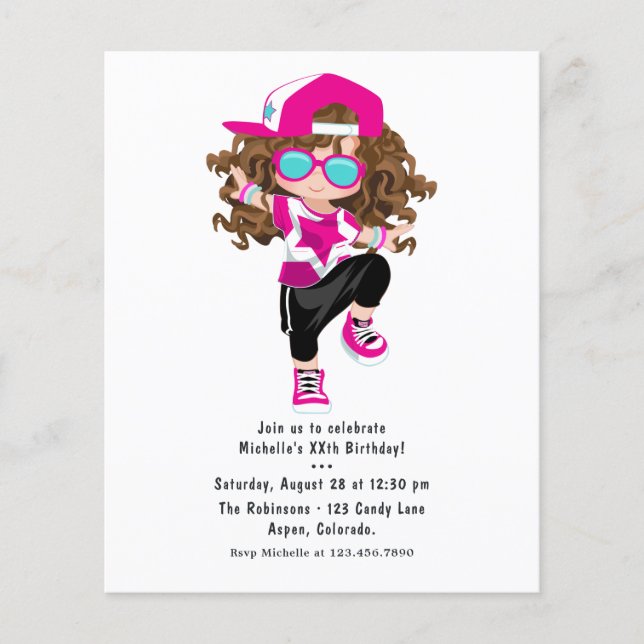 Coole Hip Hop Rap Girl Geburtstagsparty Flyer (Vorne)