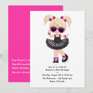 Coole Hip Hop Rap Tutu Mädchen Geburtstagsfeier Einladung