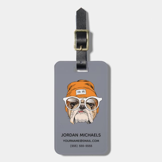 Coole Hipster-Bulldogge | addieren Ihren Namen Gepäckanhänger (Vorderseite vertikal)