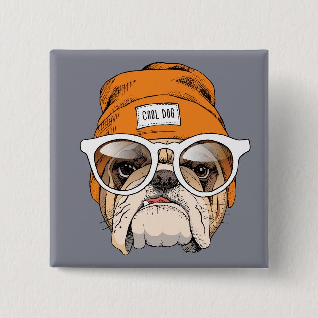 Coole Hipster-Bulldogge Button (Vorderseite)
