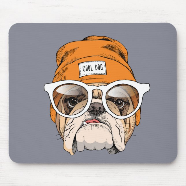 Coole Hipster-Bulldogge Mousepad (Vorne)