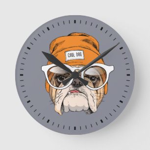 Coole Hipster-Bulldogge Runde Wanduhr