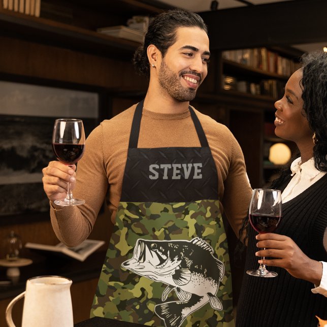 Coole Hobby-Camouflage Bass Fischen Männer Schürze (Bass Fishing Camouflage Custom Name Chef's Apron)