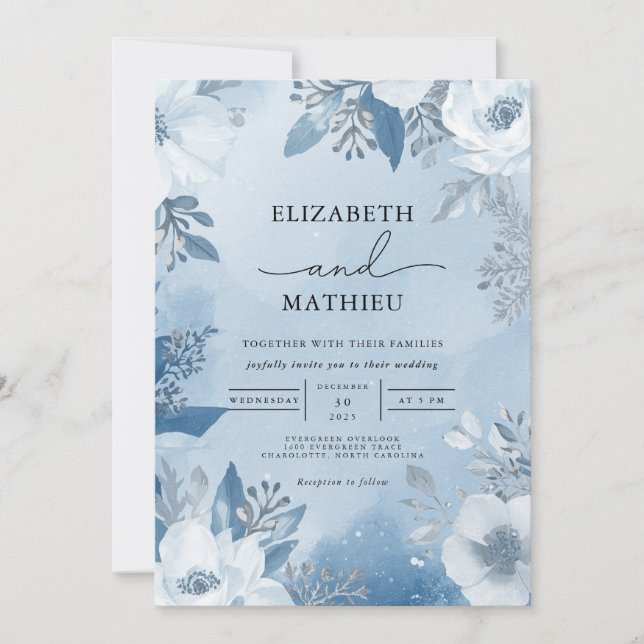 Coole Hochzeit mit Blauer Frost Einladung (Vorderseite)