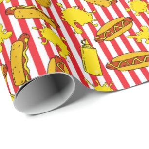 Coole Hot Dogs Mustard Splashes Rote Streifen Geschenkpapier