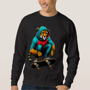 Coole Illustration über Funky Cheetah Skateboardin Sweatshirt