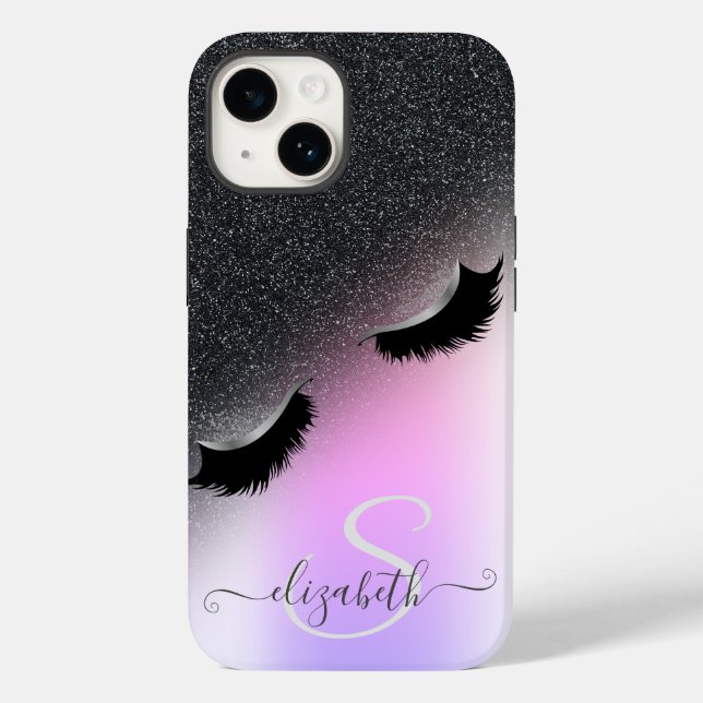 Coole Imitate Lashes Schwarzer Glitzer Ombre Case-Mate iPhone Hülle (Rückseite)
