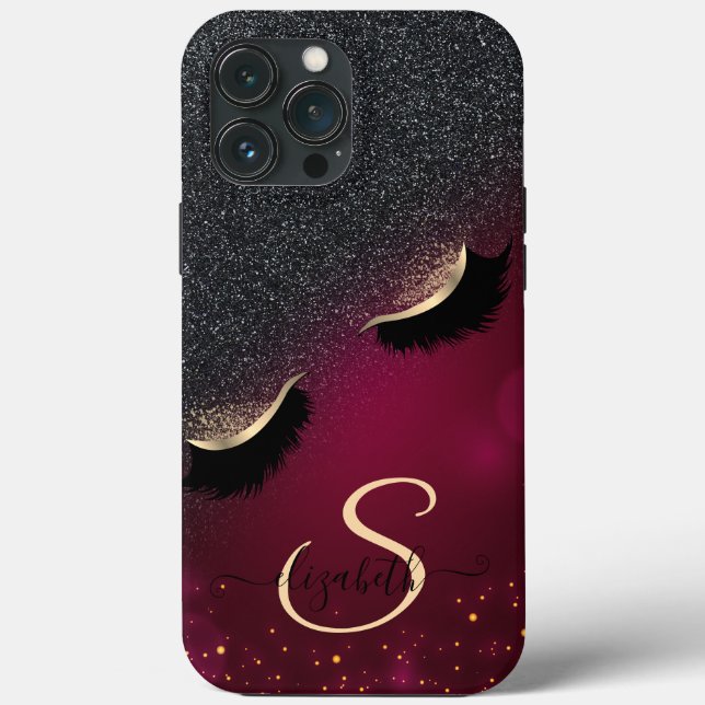 Coole Imitate Lashes Schwarzer Glitzer Rot Case-Mate iPhone Hülle (Rückseite)