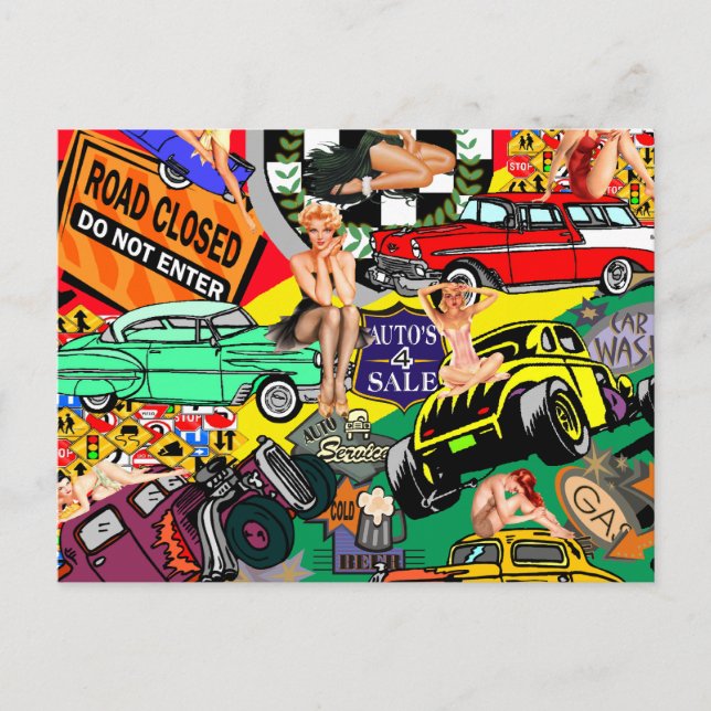 Coole Jahrgangsautos Postkarte (Vorderseite)