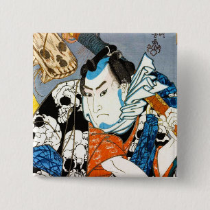 Coole japanische Kriegerheldsamurai-Schädelkunst Button