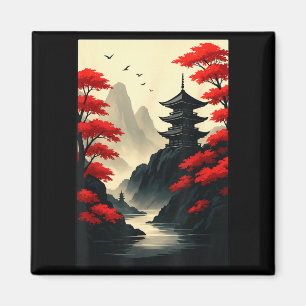 Coole japanische Pagoden-Burg-Berglandschaft Gra Magnet