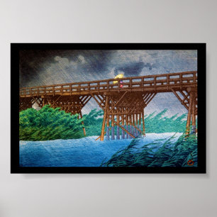 Coole japanische Regenbrücke Fluss Kawase art Poster