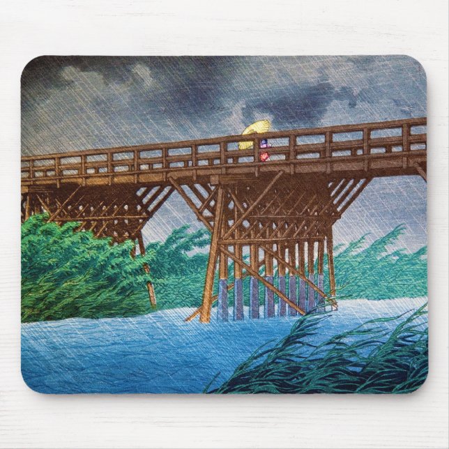 Coole japanische RegenbrückenflußwaldKawase Kunst Mousepad (Vorne)
