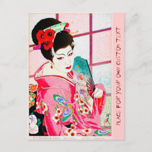 Coole japanische Schönheit Lady Geisha rosa Fanart Postkarte