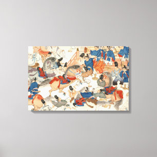 Coole japanische Vintage Kavallerie der Ukiyo-Pfer Leinwanddruck