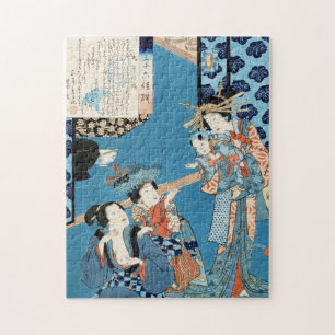 Coole japanische Vintage-Ukiyo-e-Damen- und Kinder Puzzle