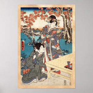Coole japanische Vintage ukiyo-e geisha alte Schri Poster